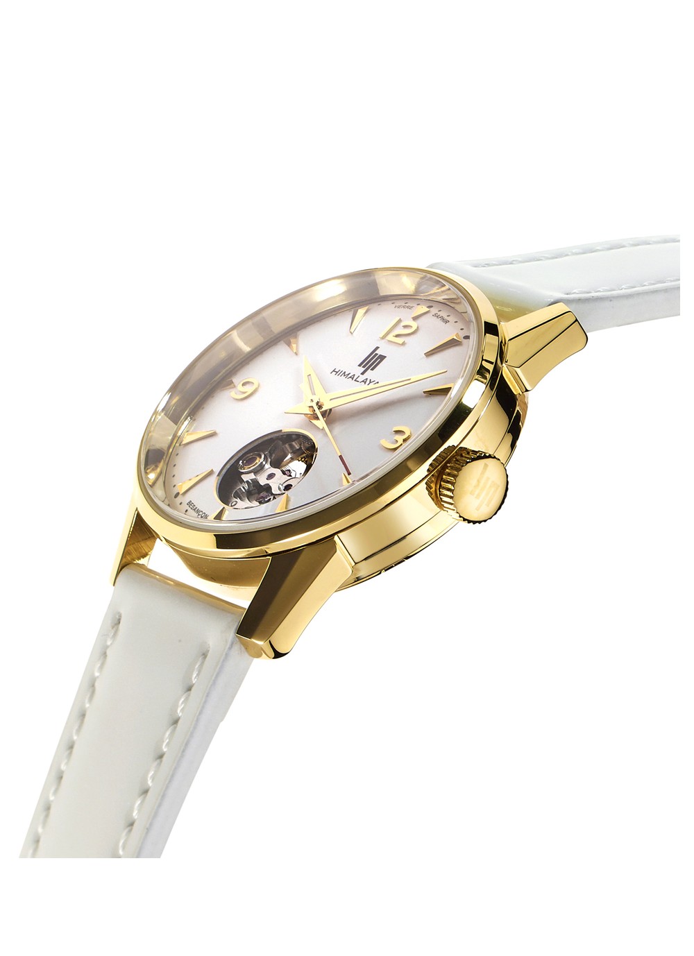 Montre Lip Himalaya 671690 automatique femme acier cuir blanc