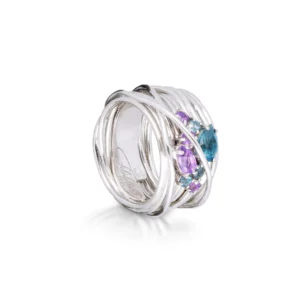 Filodellavita Khromìa 13 fils en or blanc 18 carats avec améthyste et topaze bleue