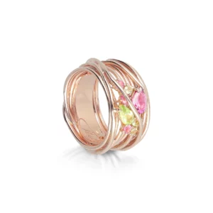 Bague Filodellavita Khromìa 13 fils en or rose 18 carats avec péridot et tourmaline