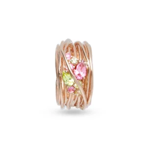 Bague Filodellavita Khromìa 13 fils en or rose 18 carats avec péridot et tourmaline