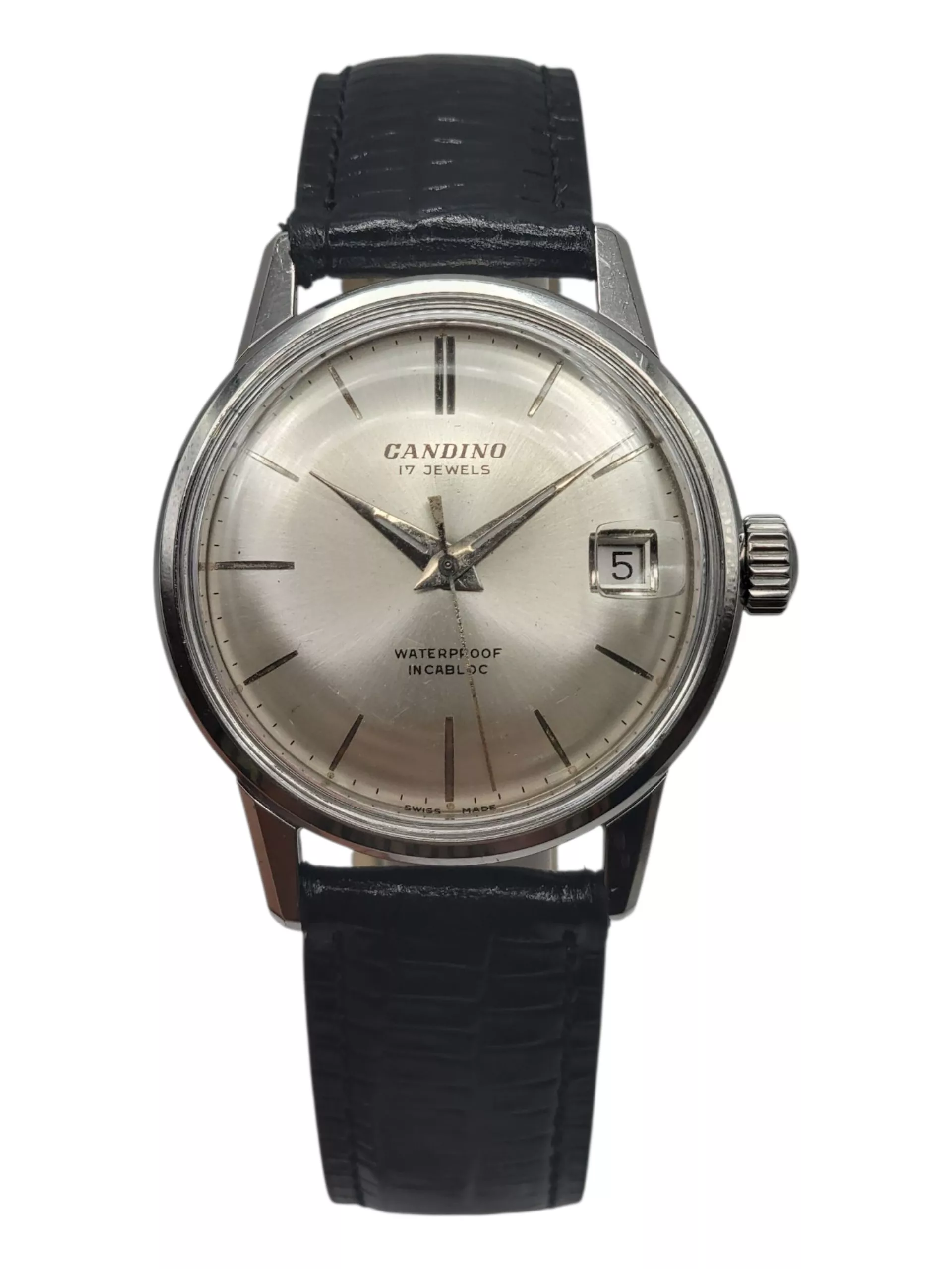 Montre mécanique Grandino 33 mm – Bracelet cuir – Date – Aiguilles dauphine