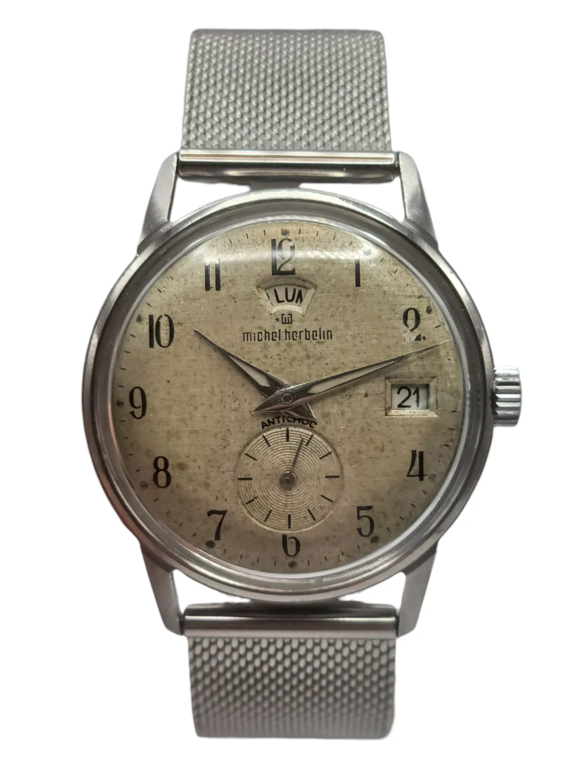 Montre Vintage Michel Herbelin Réf. 40382 – 33mm, Jour/Date, Petite Seconde Soleillée & Bracelet Milanais