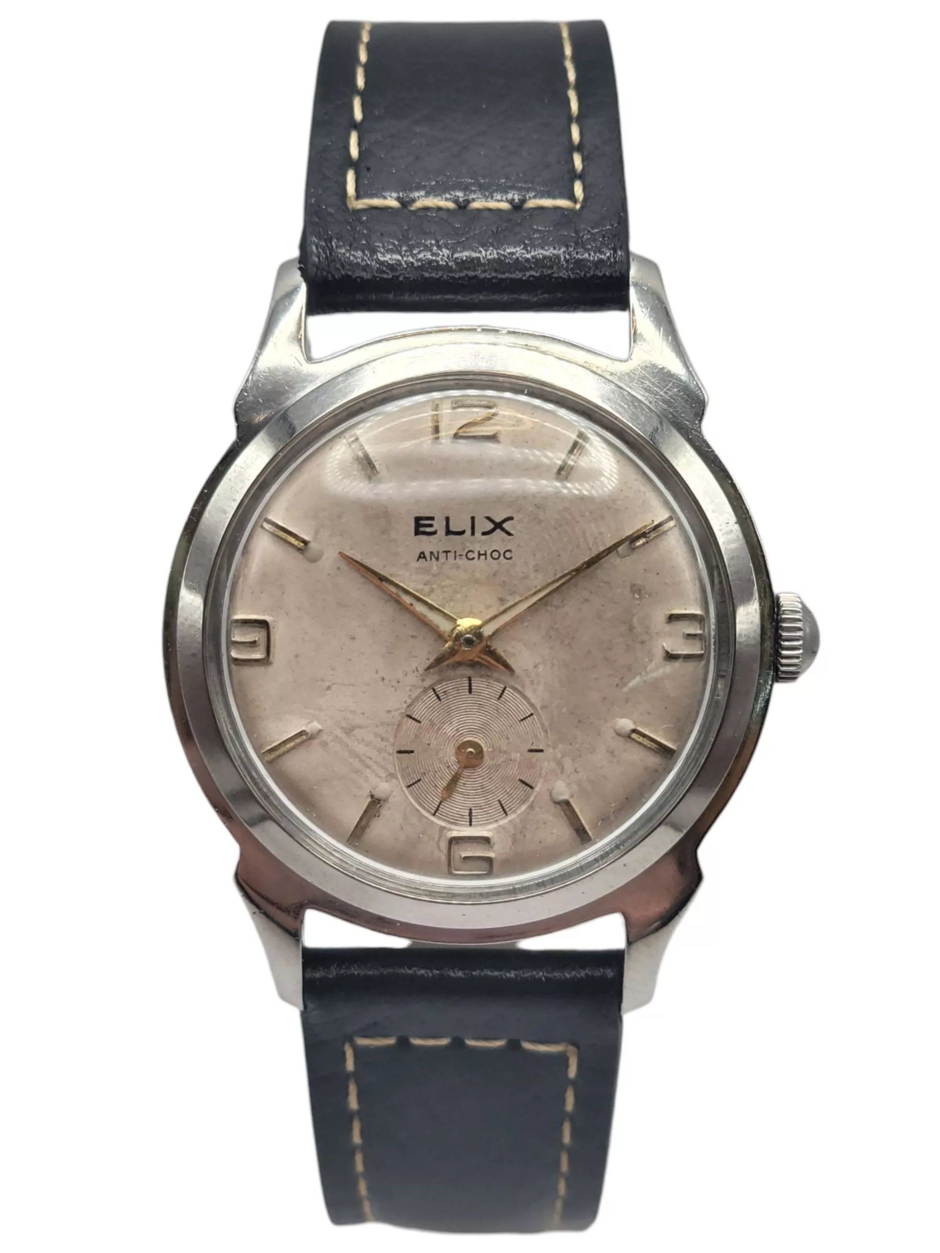 Montre Vintage Elix Années 60 – 33mm, Plexi Bombé & Petite Seconde – Boîtier Acier